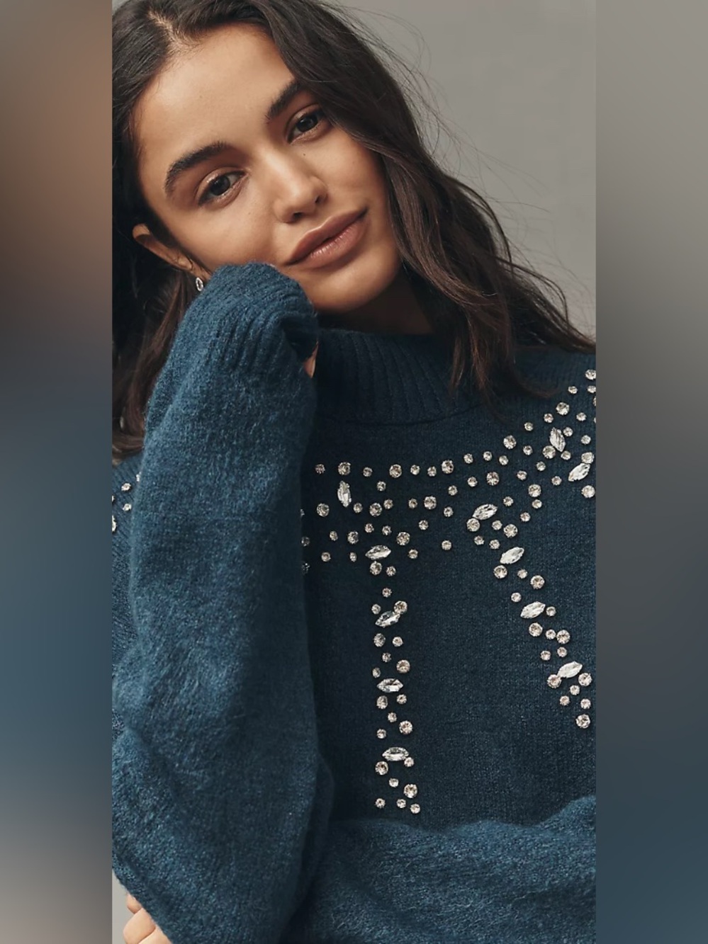 By Anthropologie Long-Sleeve Embellished Sweater Mini Dress NWT size XS - Picture 2 of 4